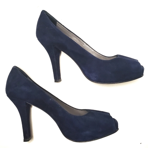 Jaime Mascaro Peep Toe Blue Suede Pump - Picture 2 of 10